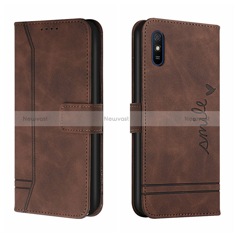 Leather Case Stands Flip Cover Holder H01X for Xiaomi Redmi 9A Brown