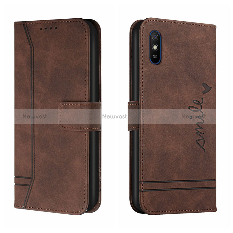 Leather Case Stands Flip Cover Holder H01X for Xiaomi Redmi 9i Brown