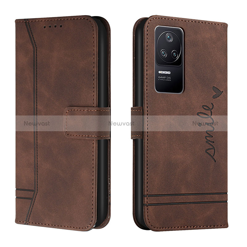 Leather Case Stands Flip Cover Holder H01X for Xiaomi Redmi K40S 5G Brown