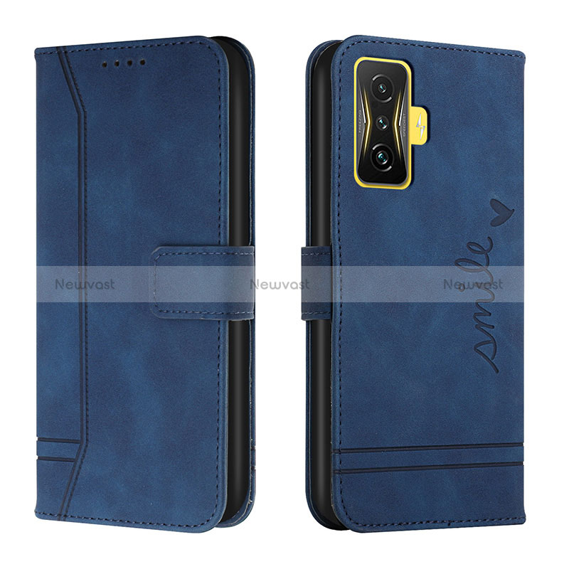 Leather Case Stands Flip Cover Holder H01X for Xiaomi Redmi K50 Gaming AMG F1 5G Blue