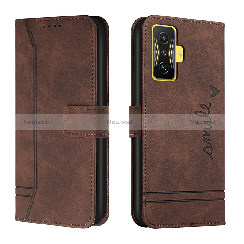 Leather Case Stands Flip Cover Holder H01X for Xiaomi Redmi K50 Gaming AMG F1 5G Brown