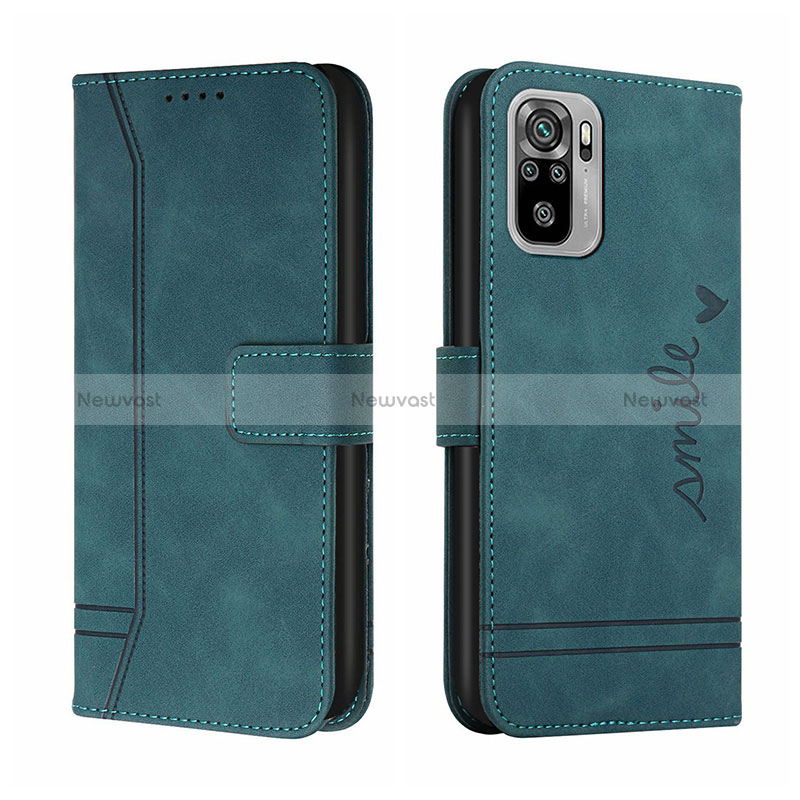 Leather Case Stands Flip Cover Holder H01X for Xiaomi Redmi Note 10 4G Green