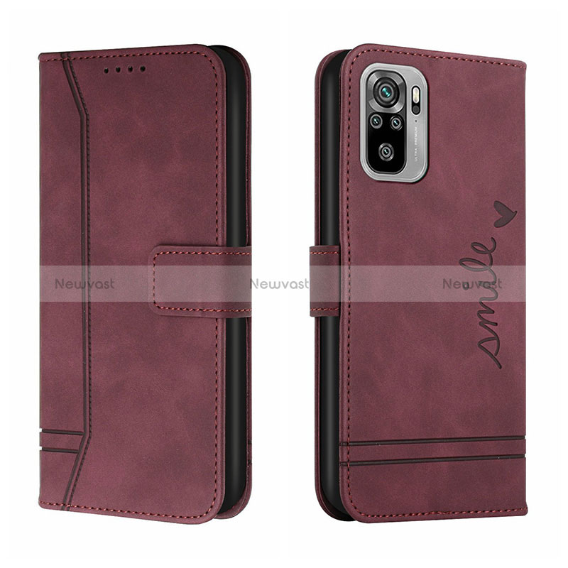 Leather Case Stands Flip Cover Holder H01X for Xiaomi Redmi Note 10 4G Red
