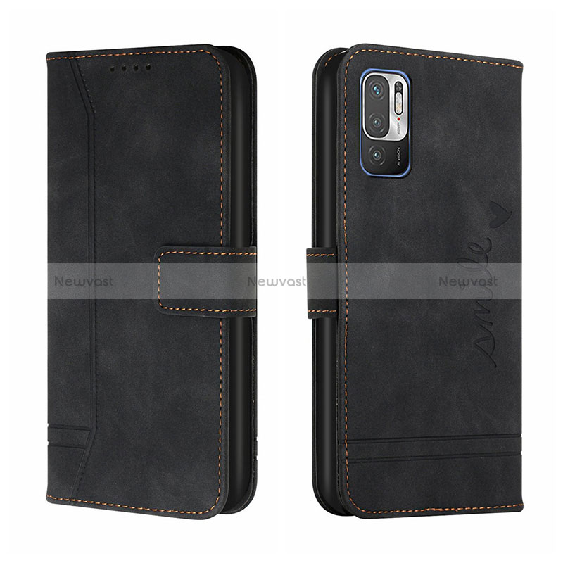 Leather Case Stands Flip Cover Holder H01X for Xiaomi Redmi Note 10 5G Black