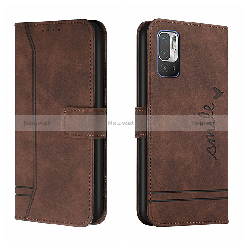 Leather Case Stands Flip Cover Holder H01X for Xiaomi Redmi Note 10 5G Brown