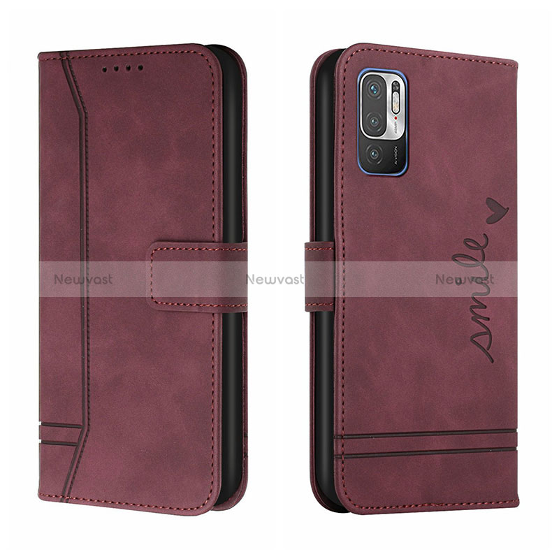 Leather Case Stands Flip Cover Holder H01X for Xiaomi Redmi Note 10 5G Red