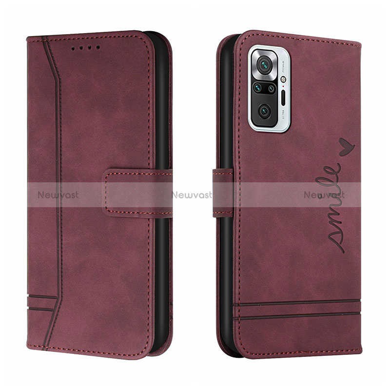 Leather Case Stands Flip Cover Holder H01X for Xiaomi Redmi Note 10 Pro 4G Red