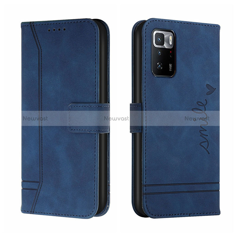 Leather Case Stands Flip Cover Holder H01X for Xiaomi Redmi Note 10 Pro 5G Blue