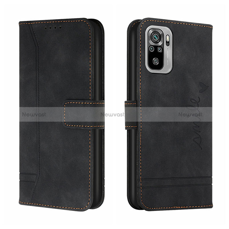 Leather Case Stands Flip Cover Holder H01X for Xiaomi Redmi Note 10S 4G Black