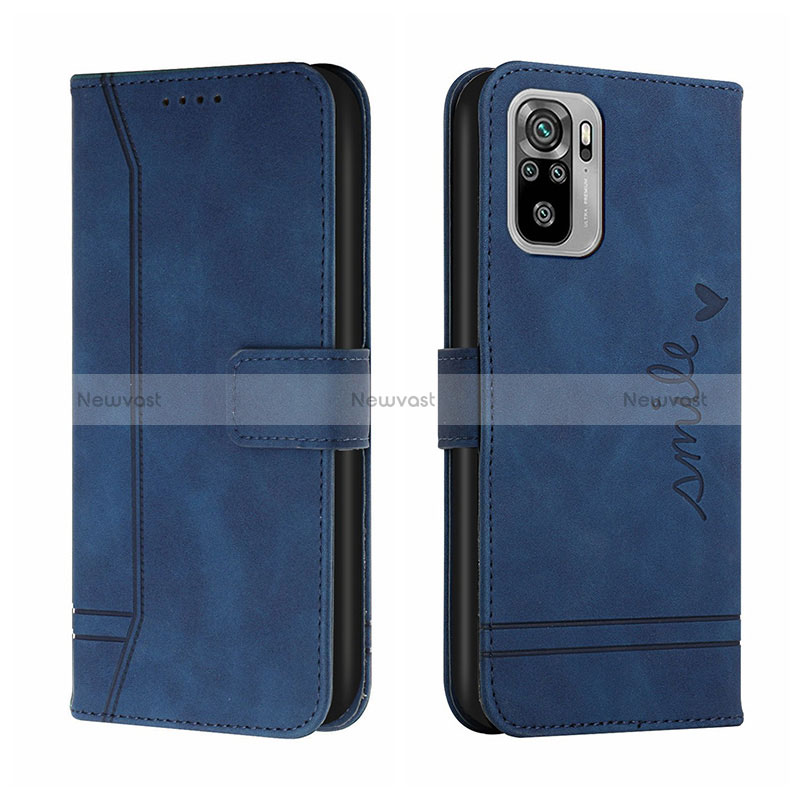 Leather Case Stands Flip Cover Holder H01X for Xiaomi Redmi Note 10S 4G Blue