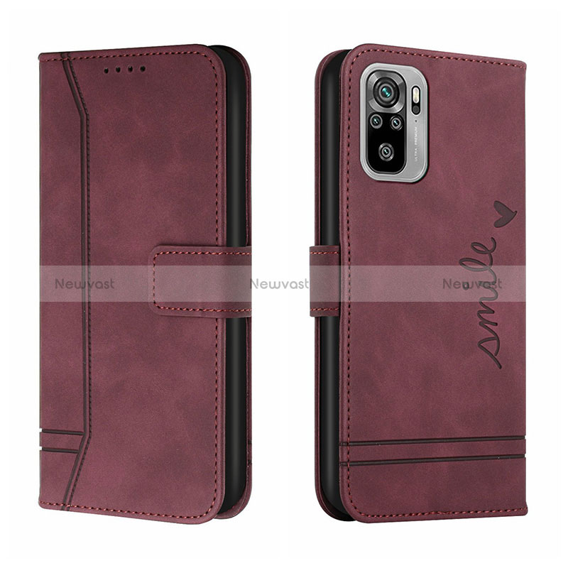 Leather Case Stands Flip Cover Holder H01X for Xiaomi Redmi Note 10S 4G Red