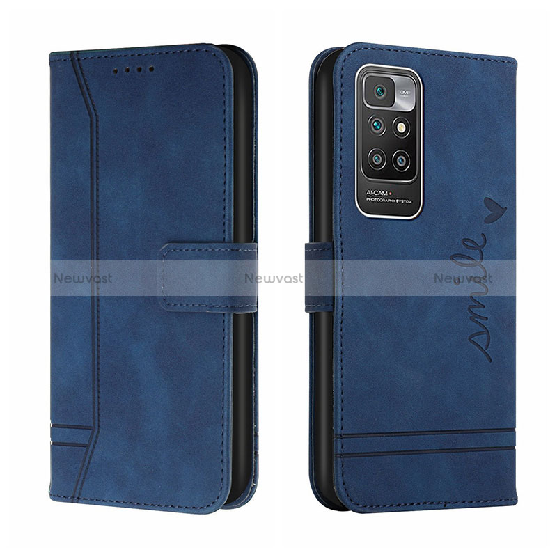 Leather Case Stands Flip Cover Holder H01X for Xiaomi Redmi Note 11 4G (2021) Blue
