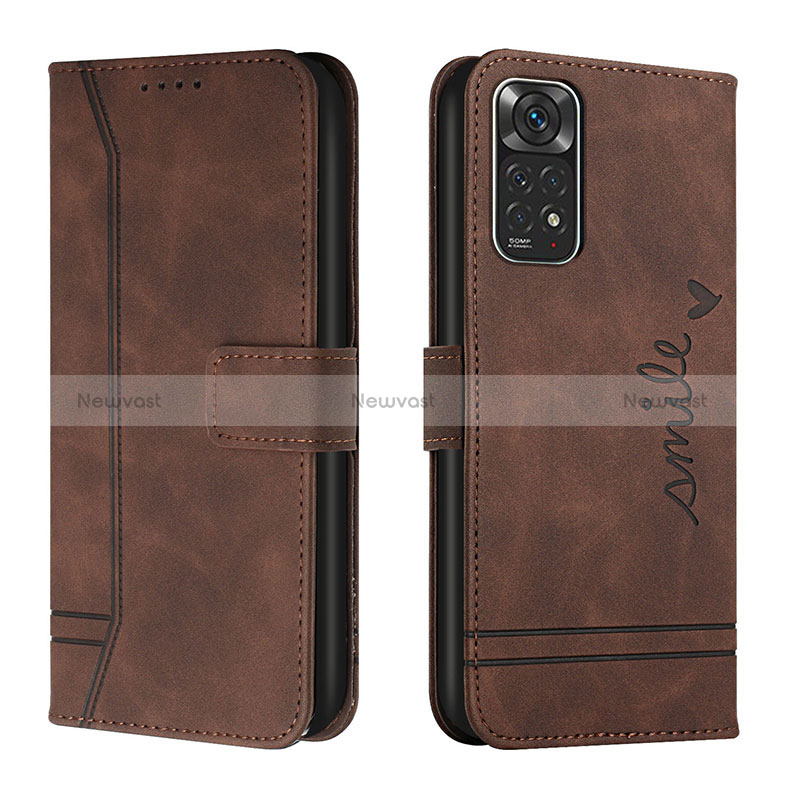 Leather Case Stands Flip Cover Holder H01X for Xiaomi Redmi Note 11 4G (2022) Brown