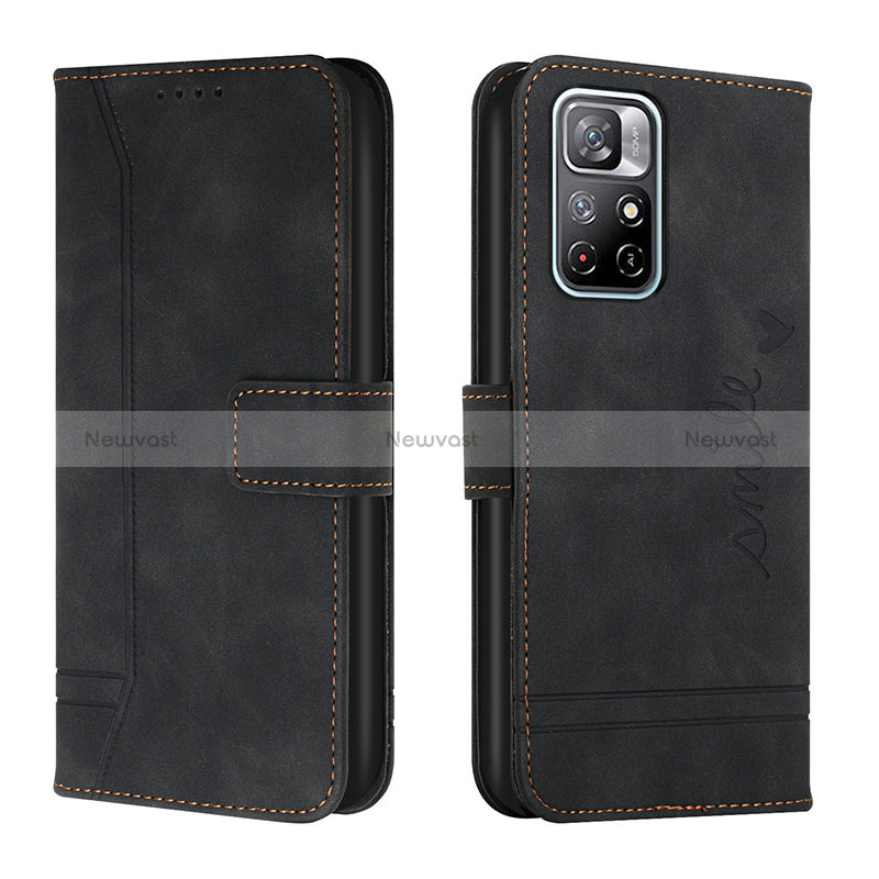 Leather Case Stands Flip Cover Holder H01X for Xiaomi Redmi Note 11 5G Black
