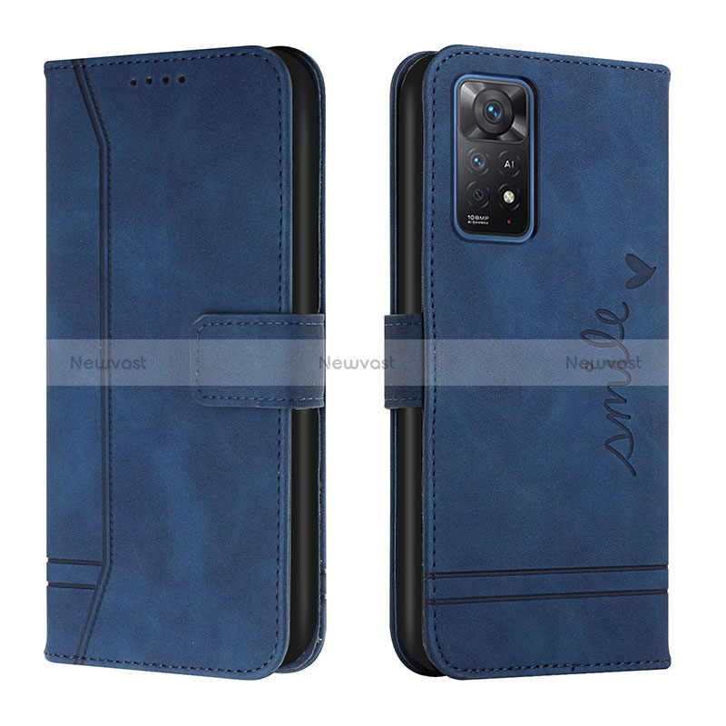 Leather Case Stands Flip Cover Holder H01X for Xiaomi Redmi Note 11 Pro 4G Blue