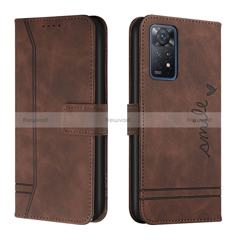 Leather Case Stands Flip Cover Holder H01X for Xiaomi Redmi Note 11 Pro 4G Brown