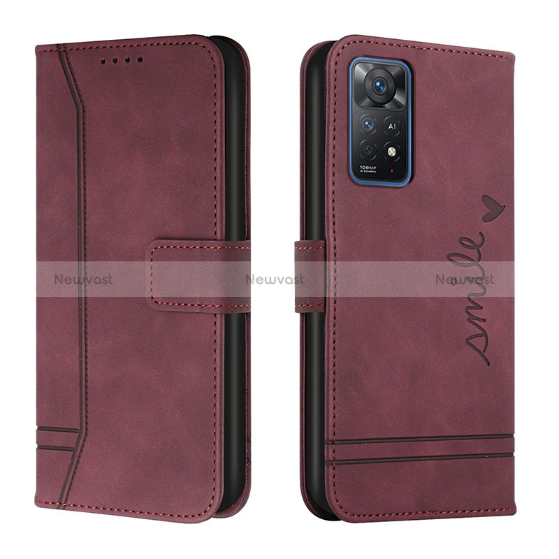 Leather Case Stands Flip Cover Holder H01X for Xiaomi Redmi Note 11 Pro 4G Red