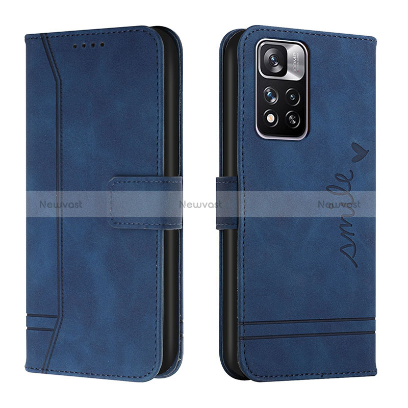 Leather Case Stands Flip Cover Holder H01X for Xiaomi Redmi Note 11 Pro+ Plus 5G Blue