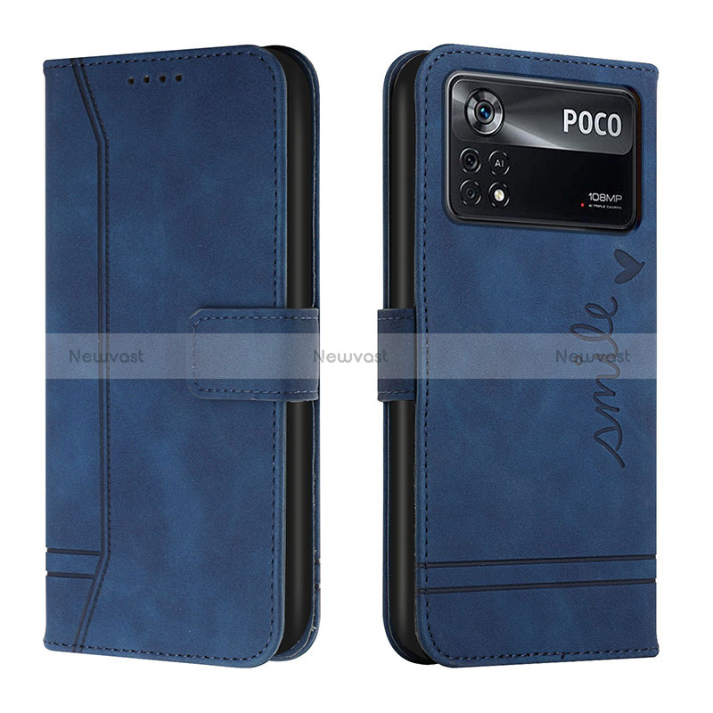 Leather Case Stands Flip Cover Holder H01X for Xiaomi Redmi Note 11E Pro 5G Blue