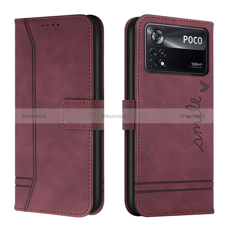 Leather Case Stands Flip Cover Holder H01X for Xiaomi Redmi Note 11E Pro 5G Red