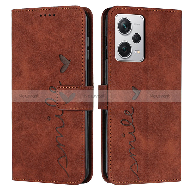 Leather Case Stands Flip Cover Holder H01X for Xiaomi Redmi Note 12 Explorer Brown