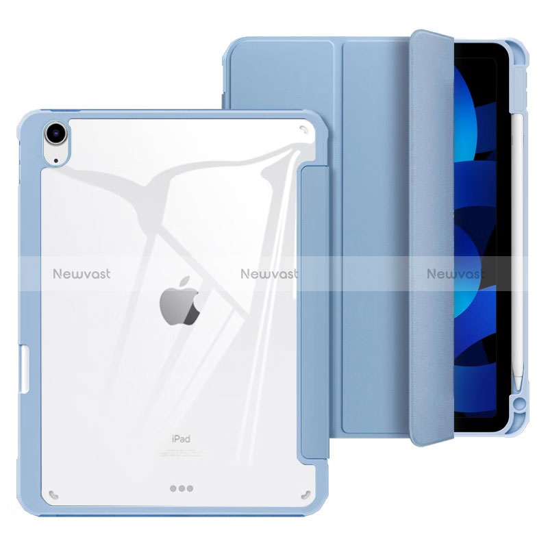 Leather Case Stands Flip Cover Holder H02 for Apple iPad Air 5 10.9 (2022) Blue