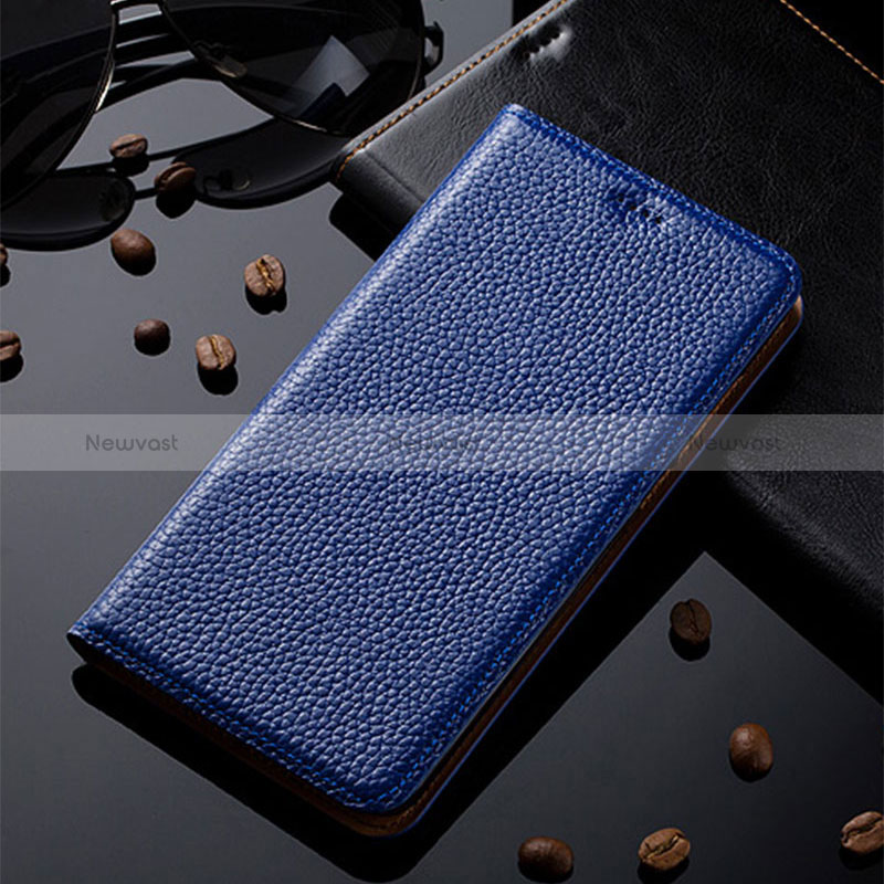 Leather Case Stands Flip Cover Holder H02P for Apple iPhone 11 Pro Max Blue