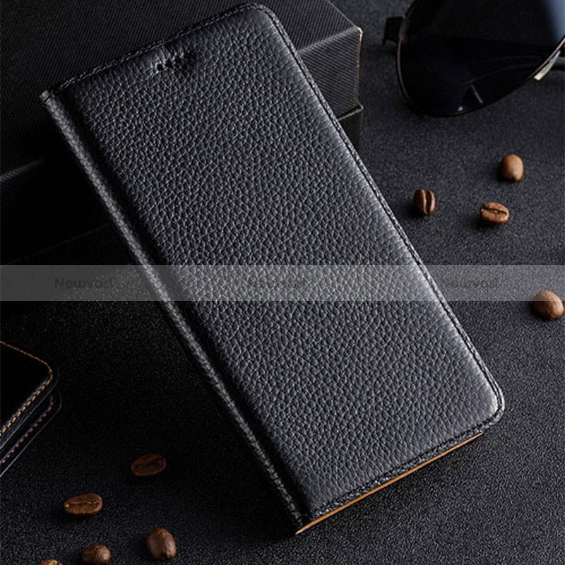 Leather Case Stands Flip Cover Holder H02P for Apple iPhone 12 Black