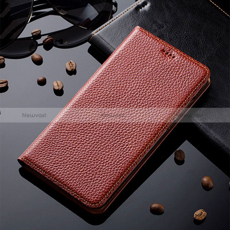 Leather Case Stands Flip Cover Holder H02P for Apple iPhone 6 Brown