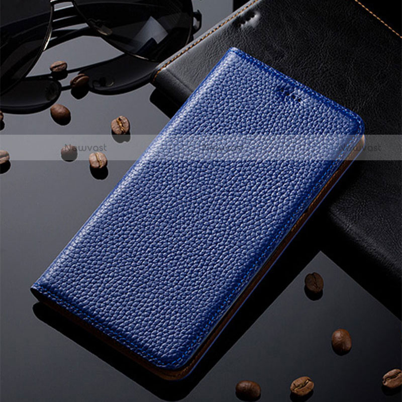 Leather Case Stands Flip Cover Holder H02P for Motorola Moto Edge 20 Lite 5G Blue