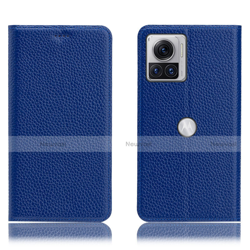 Leather Case Stands Flip Cover Holder H02P for Motorola Moto Edge 30 Ultra 5G Blue