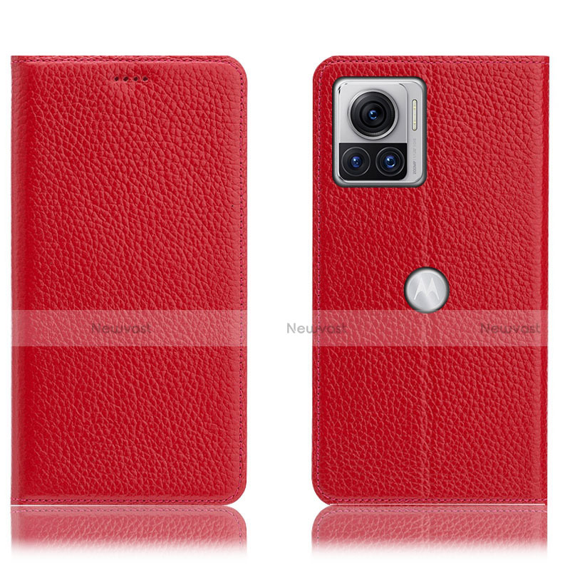 Leather Case Stands Flip Cover Holder H02P for Motorola Moto Edge 30 Ultra 5G Red