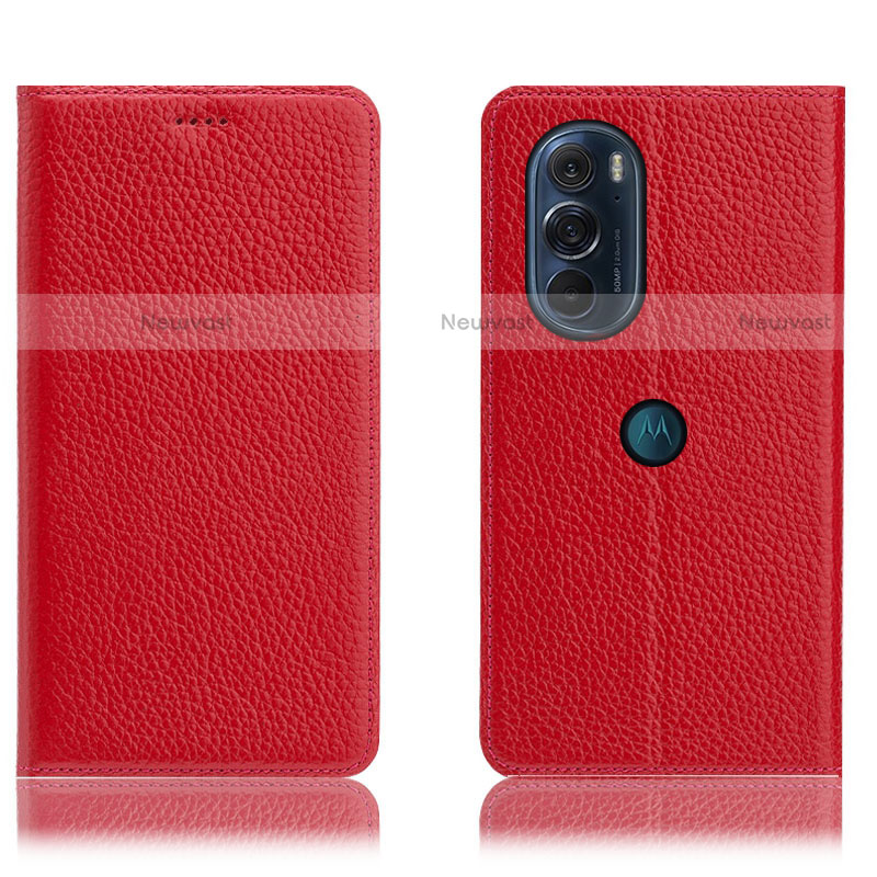 Leather Case Stands Flip Cover Holder H02P for Motorola Moto Edge Plus (2022) 5G Red