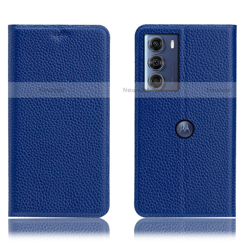 Leather Case Stands Flip Cover Holder H02P for Motorola Moto Edge S30 5G Blue