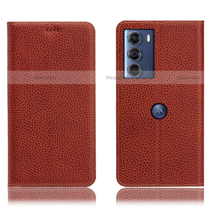 Leather Case Stands Flip Cover Holder H02P for Motorola Moto Edge S30 5G Brown