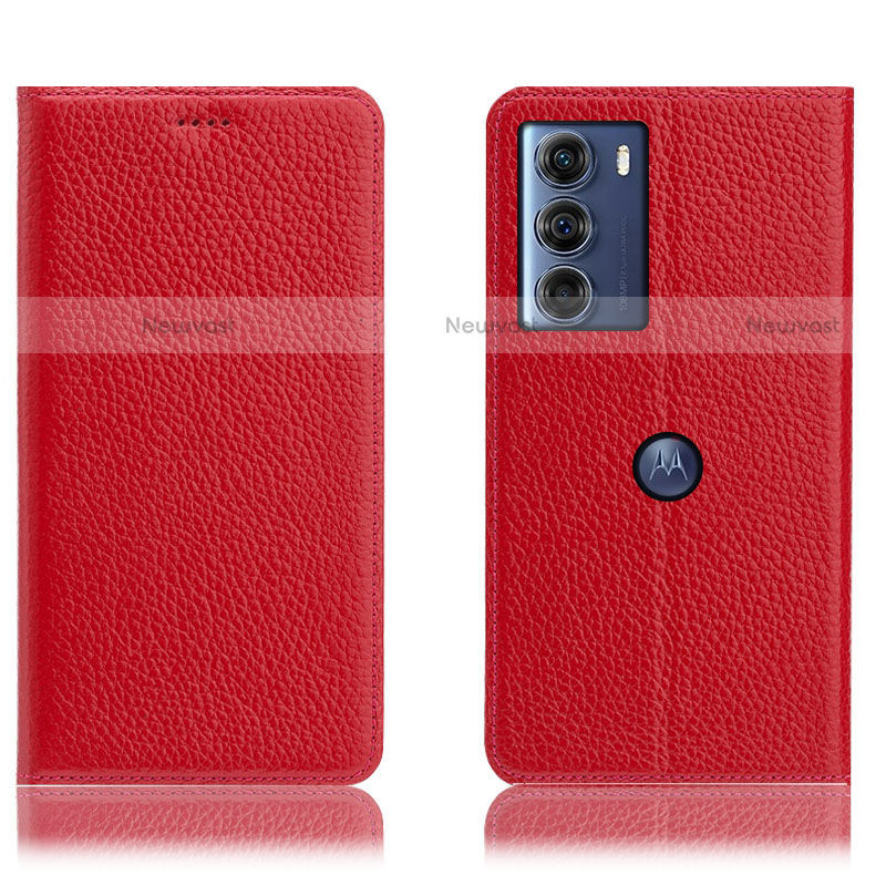 Leather Case Stands Flip Cover Holder H02P for Motorola Moto Edge S30 5G Red