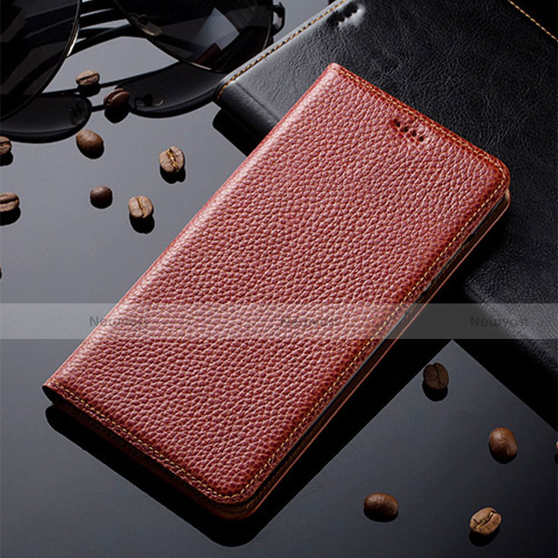 Leather Case Stands Flip Cover Holder H02P for Motorola Moto G20 Brown