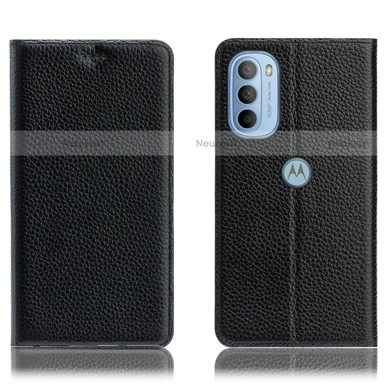 Leather Case Stands Flip Cover Holder H02P for Motorola Moto G31 Black