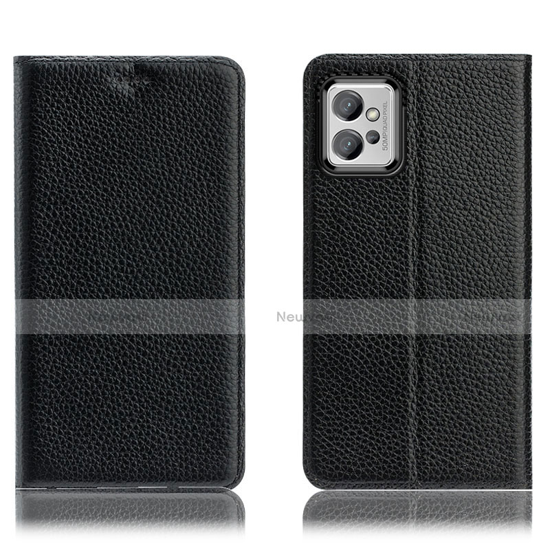 Leather Case Stands Flip Cover Holder H02P for Motorola Moto G32 Black