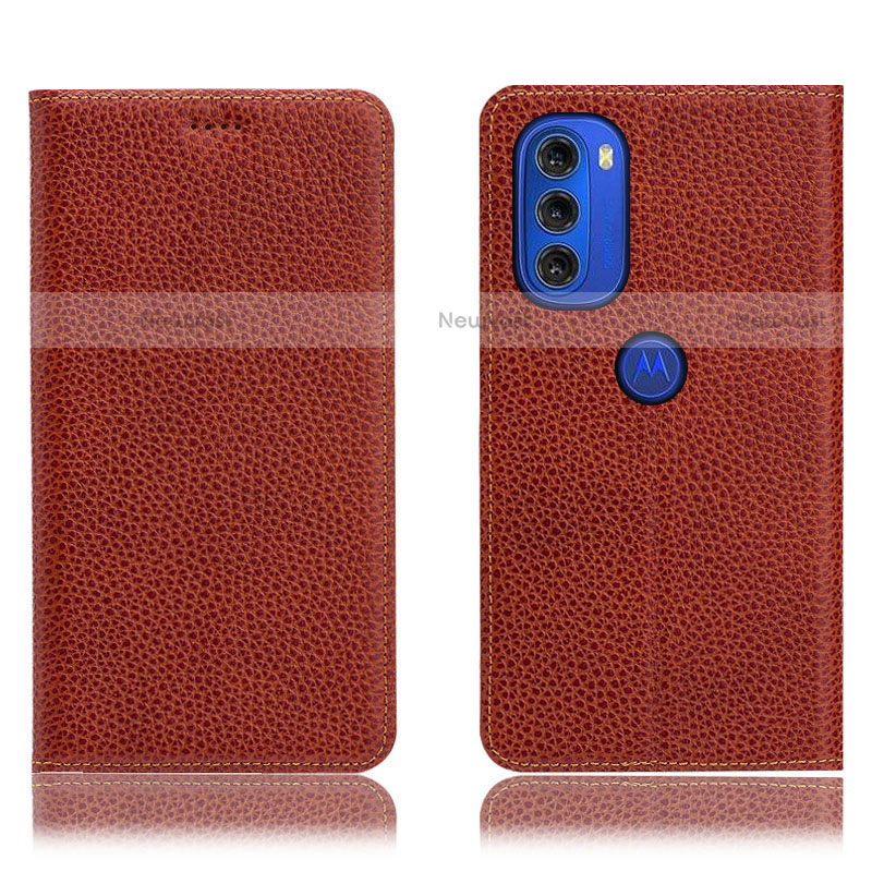 Leather Case Stands Flip Cover Holder H02P for Motorola Moto G51 5G