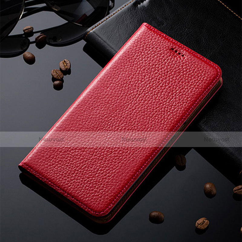 Leather Case Stands Flip Cover Holder H02P for Motorola Moto G60 Red