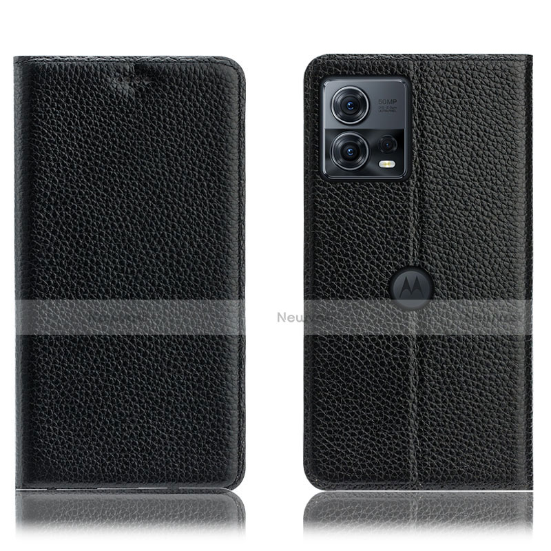 Leather Case Stands Flip Cover Holder H02P for Motorola Moto S30 Pro 5G Black