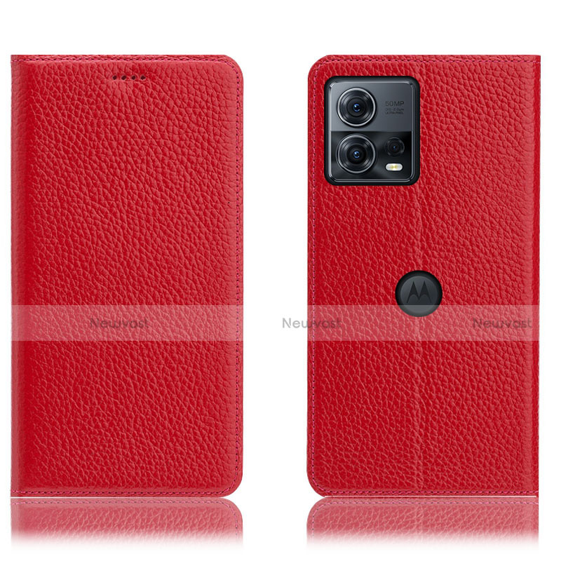 Leather Case Stands Flip Cover Holder H02P for Motorola Moto S30 Pro 5G Red