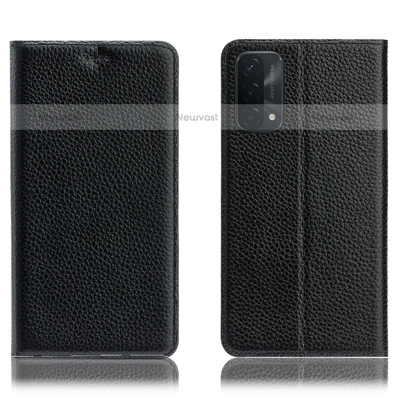 Leather Case Stands Flip Cover Holder H02P for OnePlus Nord N200 5G Black