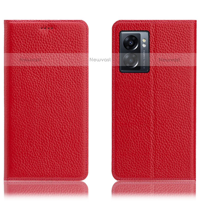 Leather Case Stands Flip Cover Holder H02P for OnePlus Nord N300 5G Red