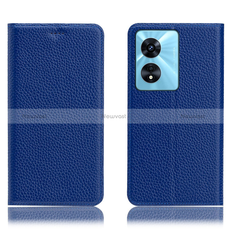 Leather Case Stands Flip Cover Holder H02P for Oppo A18 Blue