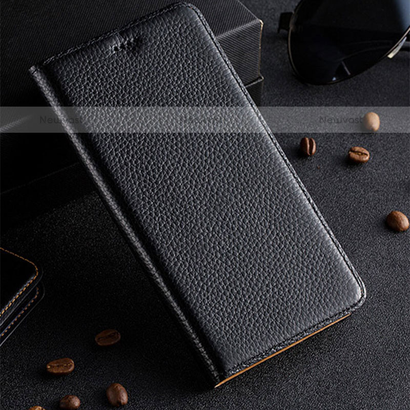 Leather Case Stands Flip Cover Holder H02P for Oppo A33 Black