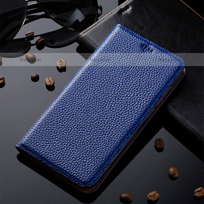 Leather Case Stands Flip Cover Holder H02P for Oppo A33 Blue