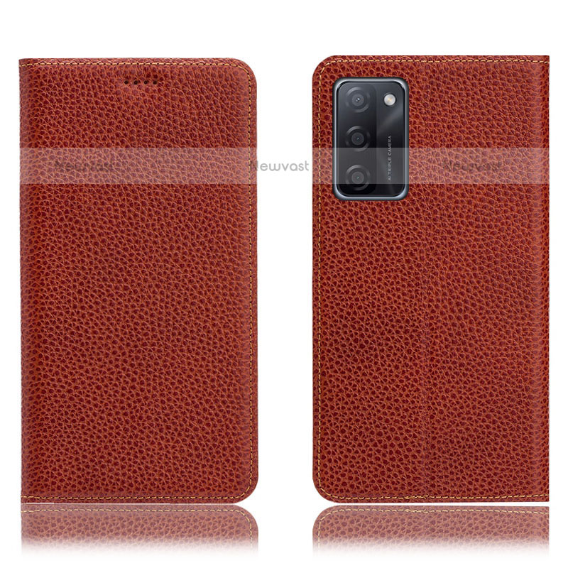 Leather Case Stands Flip Cover Holder H02P for Oppo A55S 5G