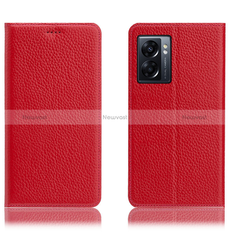 Leather Case Stands Flip Cover Holder H02P for Oppo A57 5G Red